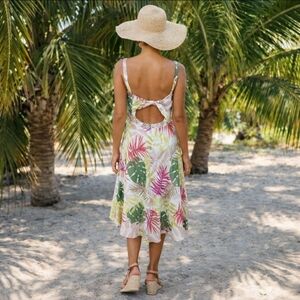 Hutch Anthropologie Dress Linen Blend Palms Tropical Cut Out Sundress Sz 8